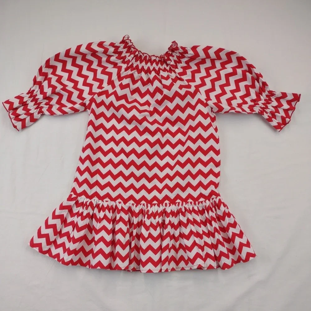 Best Dressed Bunnies Dress Girls Sz 2 Red and‎ white zigzag pattern